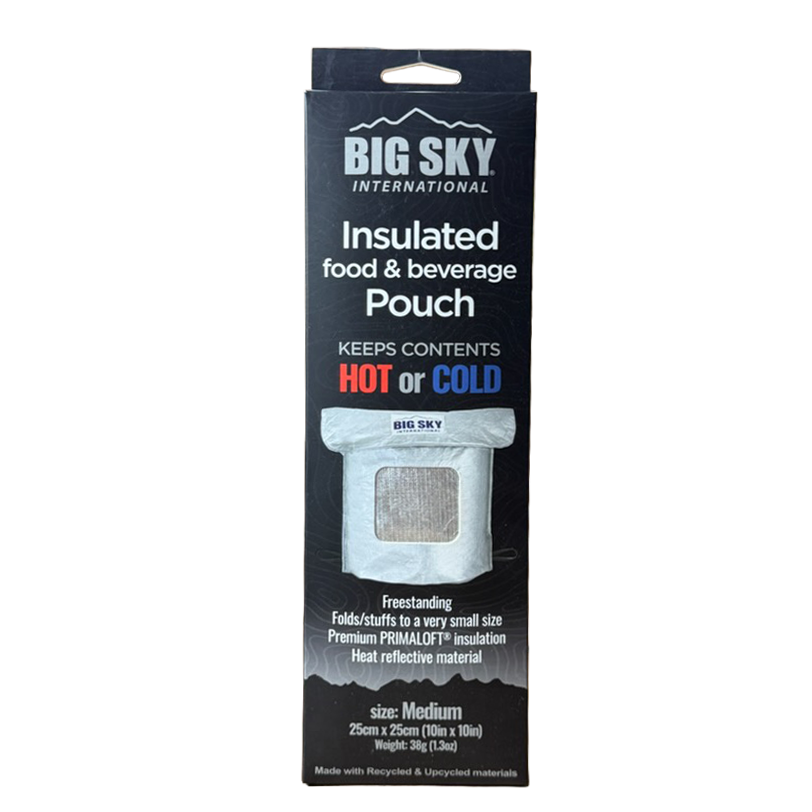 Big Sky insulated food and beverage pouch packaging on a white background