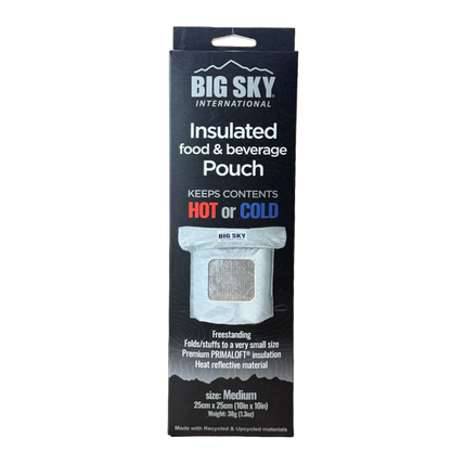 Big Sky insulated food and beverage pouch packaging on a white background